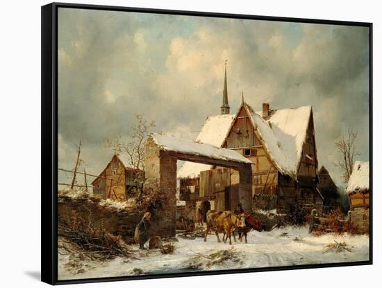 Farmstead in winter-Carl Julius von Leypold-Framed Stretched Canvas