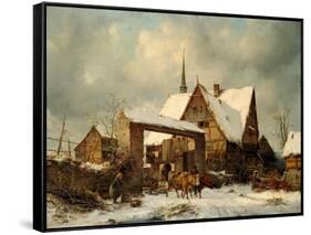 Farmstead in winter-Carl Julius von Leypold-Framed Stretched Canvas
