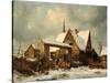 Farmstead in winter-Carl Julius von Leypold-Stretched Canvas