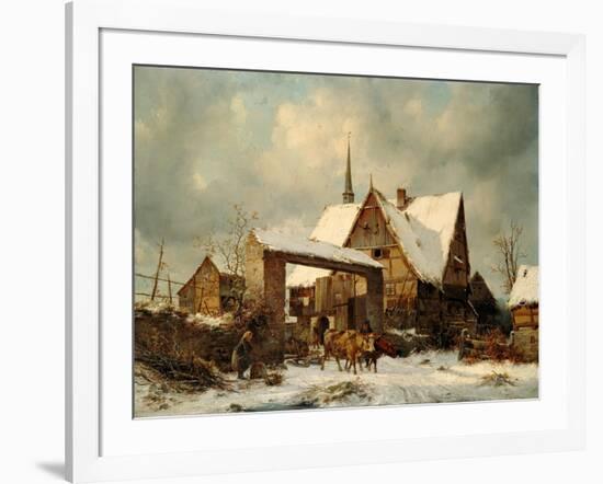 Farmstead in winter-Carl Julius von Leypold-Framed Giclee Print