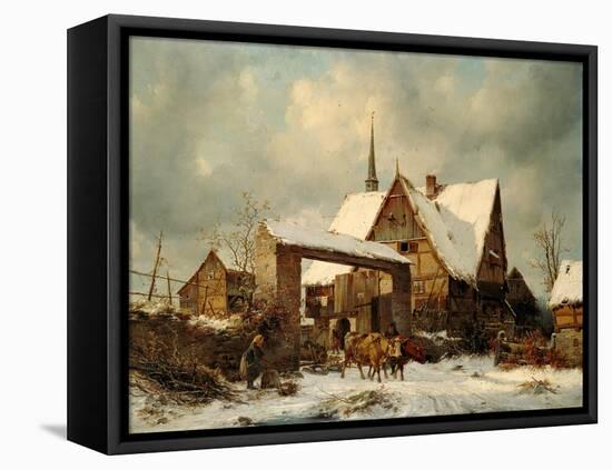 Farmstead in winter-Carl Julius von Leypold-Framed Stretched Canvas