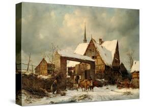 Farmstead in winter-Carl Julius von Leypold-Stretched Canvas