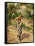 Farmwoman Digging-Camille Pissarro-Framed Stretched Canvas