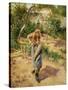 Farmwoman Digging-Camille Pissarro-Stretched Canvas