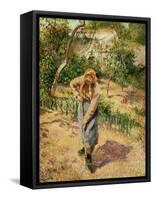 Farmwoman Digging-Camille Pissarro-Framed Stretched Canvas