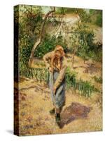 Farmwoman Digging-Camille Pissarro-Stretched Canvas