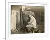 Farmworker Milks a Cow by Hand in a Very Primitive Cow- House-null-Framed Photographic Print