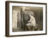 Farmworker Milks a Cow by Hand in a Very Primitive Cow- House-null-Framed Photographic Print