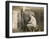 Farmworker Milks a Cow by Hand in a Very Primitive Cow- House-null-Framed Photographic Print