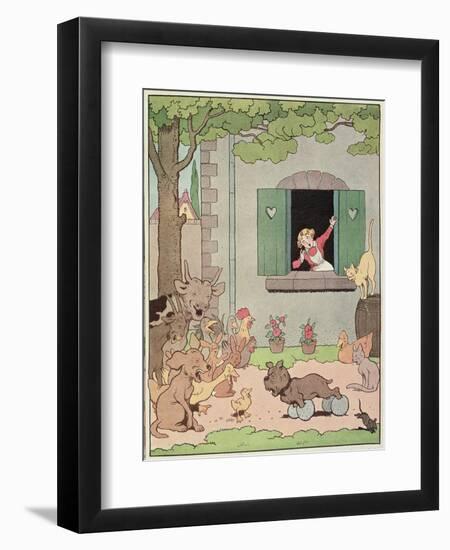 Farmyard Animals Rejoicing at Discomfiture of Grognard, Illustration for 'Placide et Gedeon' 1926-Benjamin Rabier-Framed Giclee Print