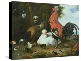 Farmyard Fowls with Pigeons-Melchior de Hondecoeter-Stretched Canvas