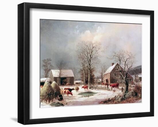 Farmyard in Winter-George Henry Durrie-Framed Giclee Print