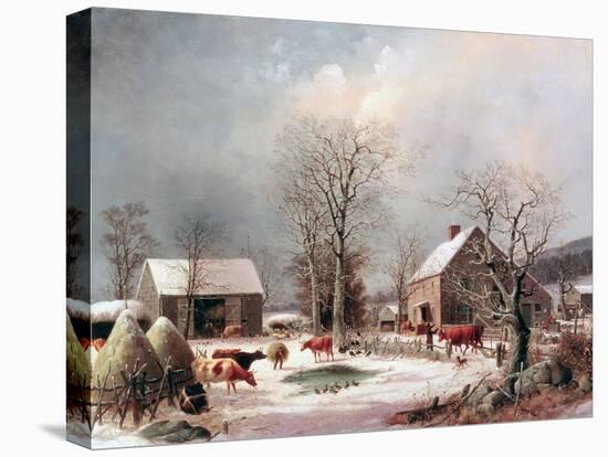 Farmyard in Winter-George Henry Durrie-Stretched Canvas
