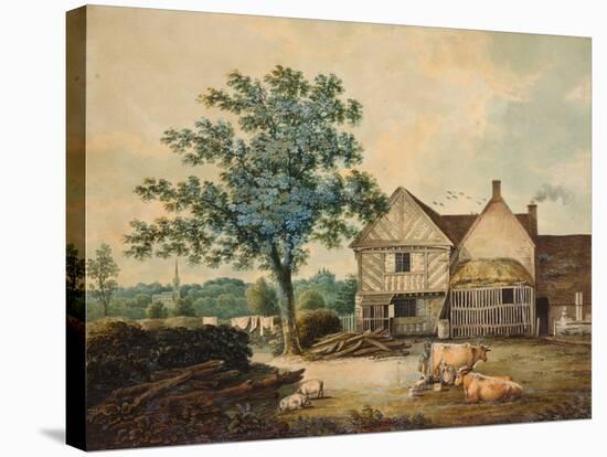 Farmyard near Aston Hall (W/C on Paper)-Joseph Wright-Stretched Canvas