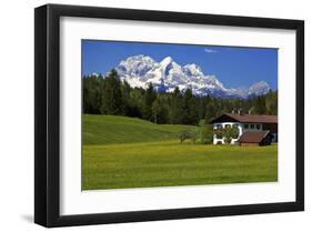 Farmyard near Klais with Zugspitze Mountains, Upper Bavaria, Bavaria, Germany-null-Framed Art Print