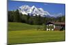 Farmyard near Klais with Zugspitze Mountains, Upper Bavaria, Bavaria, Germany-null-Mounted Art Print