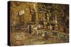 Farmyard with a Donkey and Cockerels-Adolphe Joseph Thomas Monticelli-Stretched Canvas