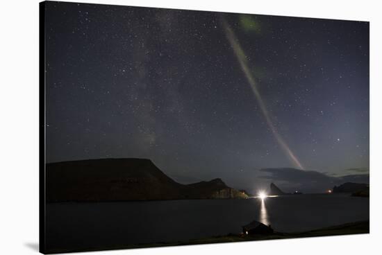 Faroes, Vagar, Bour, aurora borealis, bay-olbor-Stretched Canvas