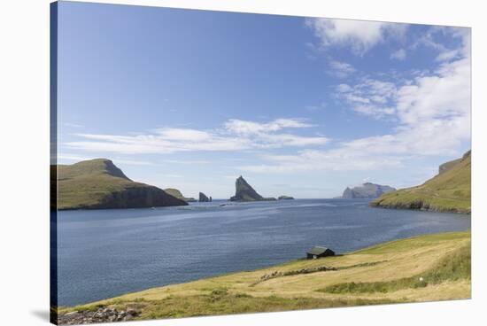 Faroes, Vagar, Bour, Tindholmir, bay-olbor-Stretched Canvas