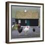 Faroes, Vagar, Gasaldur, chickens with typical wooden house-olbor-Framed Photographic Print