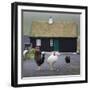 Faroes, Vagar, Gasaldur, chickens with typical wooden house-olbor-Framed Photographic Print