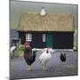 Faroes, Vagar, Gasaldur, chickens with typical wooden house-olbor-Mounted Photographic Print