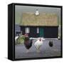 Faroes, Vagar, Gasaldur, chickens with typical wooden house-olbor-Framed Stretched Canvas
