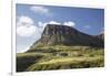 Faroes, Vagar, Gasaldur, houses in the waterfall-olbor-Framed Photographic Print