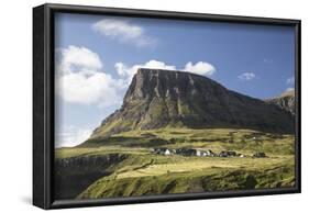 Faroes, Vagar, Gasaldur, houses in the waterfall-olbor-Framed Photographic Print