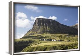 Faroes, Vagar, Gasaldur, houses in the waterfall-olbor-Framed Photographic Print