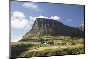Faroes, Vagar, Gasaldur, houses in the waterfall-olbor-Mounted Photographic Print