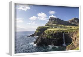 Faroes, Vagar, Gasaldur, waterfall-olbor-Framed Photographic Print