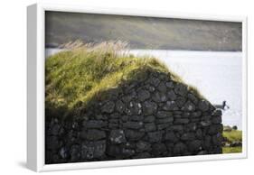 Faroes, Vagar, Sorvagsvatn, Leitisvatn, grass roof-olbor-Framed Photographic Print