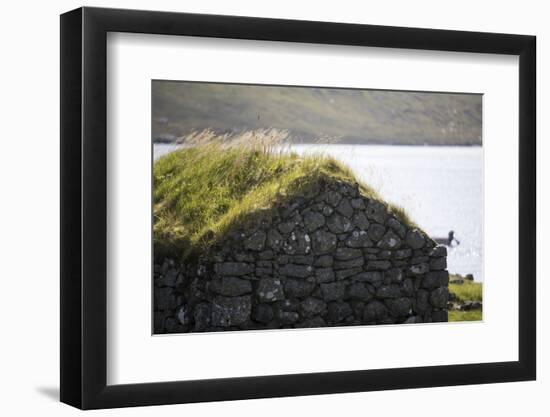 Faroes, Vagar, Sorvagsvatn, Leitisvatn, grass roof-olbor-Framed Photographic Print