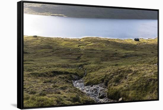 Faroes, Vagar, Sorvagsvatn, Leitisvatn, scenery, house-olbor-Framed Stretched Canvas