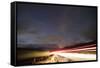 Faroes, Vagar, street, night, starry sky, light track-olbor-Framed Stretched Canvas