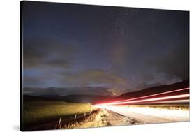 Faroes, Vagar, street, night, starry sky, light track-olbor-Stretched Canvas