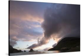 Faroes, Vagar, Tindholmur, bay, Sorvagsfjordur, evening-olbor-Stretched Canvas