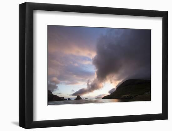 Faroes, Vagar, Tindholmur, bay, Sorvagsfjordur, evening-olbor-Framed Photographic Print