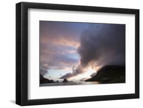 Faroes, Vagar, Tindholmur, bay, Sorvagsfjordur, evening-olbor-Framed Photographic Print