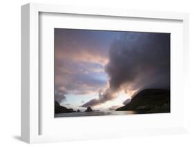 Faroes, Vagar, Tindholmur, bay, Sorvagsfjordur, evening-olbor-Framed Photographic Print