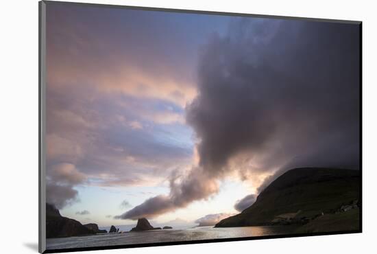 Faroes, Vagar, Tindholmur, bay, Sorvagsfjordur, evening-olbor-Mounted Photographic Print