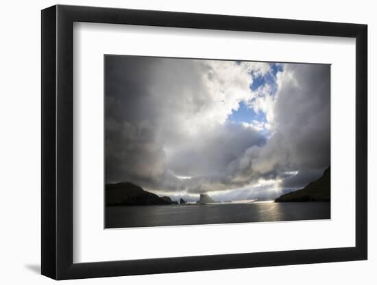 Faroes, Vagar, Tindholmur, bay, Sorvagsfjordur, evening-olbor-Framed Photographic Print