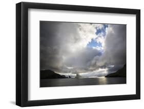 Faroes, Vagar, Tindholmur, bay, Sorvagsfjordur, evening-olbor-Framed Photographic Print