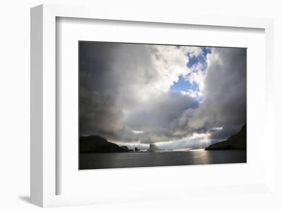 Faroes, Vagar, Tindholmur, bay, Sorvagsfjordur, evening-olbor-Framed Photographic Print