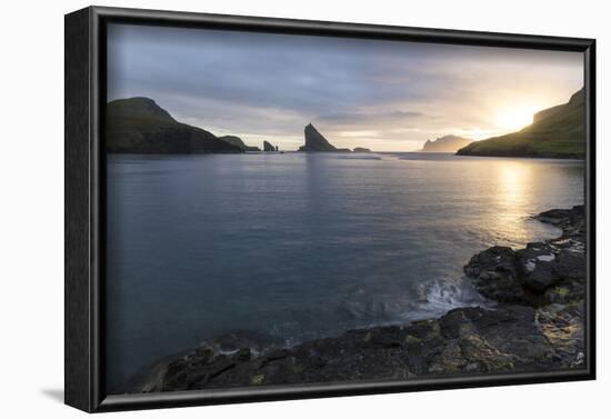 Faroes, Vagar, Tindholmur, bay, Sorvagsfjordur, evening-olbor-Framed Photographic Print