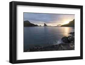 Faroes, Vagar, Tindholmur, bay, Sorvagsfjordur, evening-olbor-Framed Photographic Print