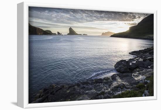 Faroes, Vagar, Tindholmur, bay, Sorvagsfjordur, evening-olbor-Framed Photographic Print