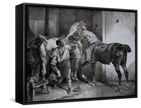 Farrier at Work Lithograph from Etudes de Cheveaux-Théodore Géricault-Framed Stretched Canvas