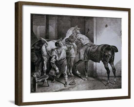 Farrier at Work Lithograph from Etudes de Cheveaux-Théodore Géricault-Framed Giclee Print